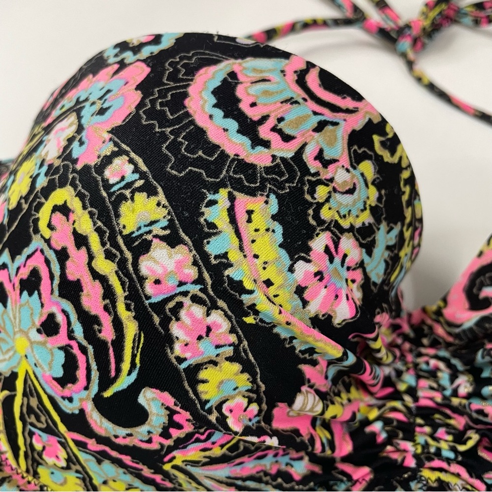 Victorias Secret 34D Flirt Bandeau Bikini Top Floral 3DA Black Pink Blue #1325 - Picture 2 of 12